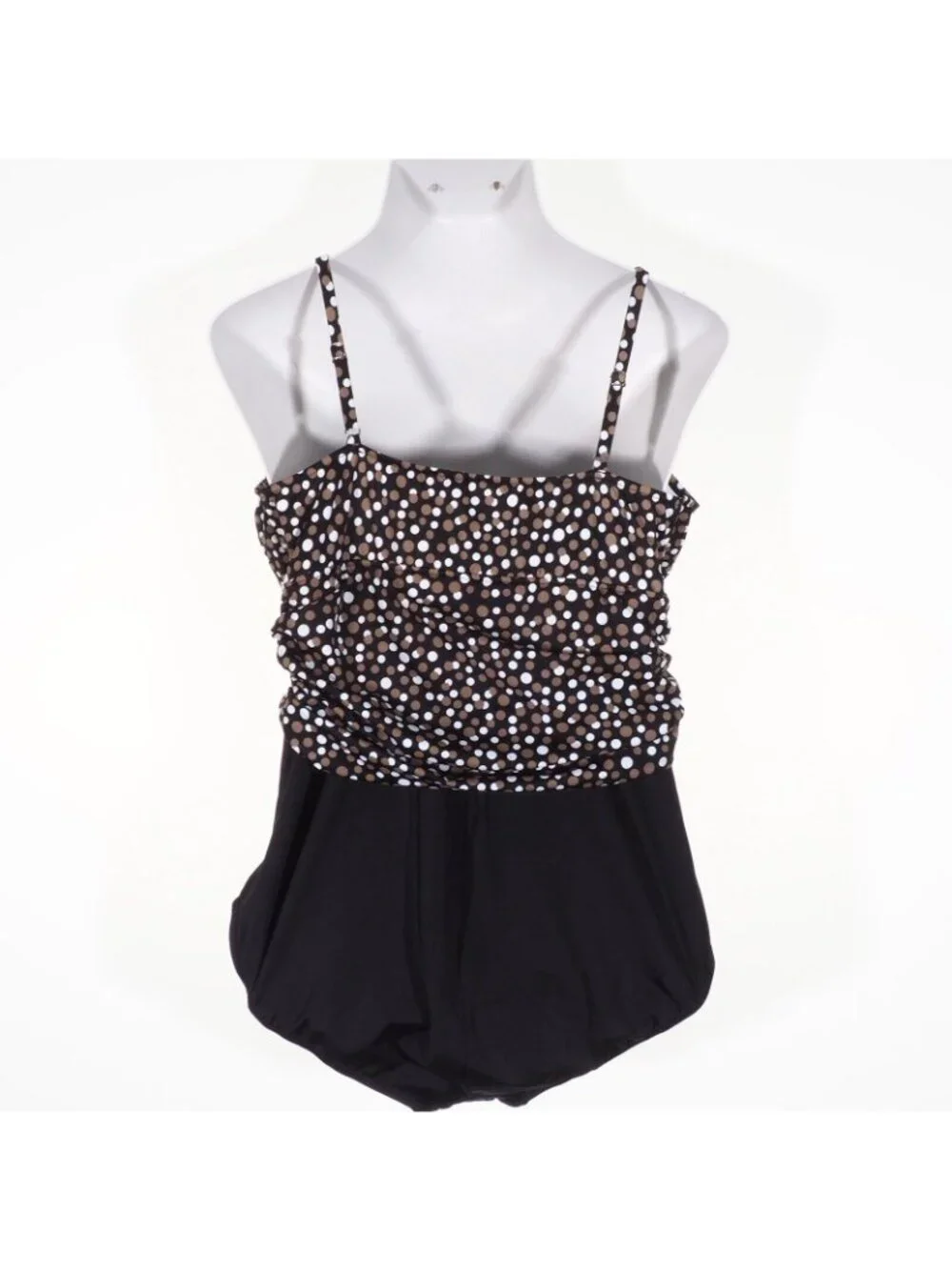 Catalina Swimsuit 18 W 20 W Piece Black Brown White Rouched Set in Bra 2X NWOT